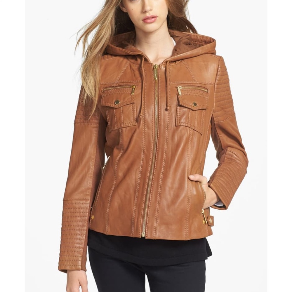 Michael Kors hooded leather jacket